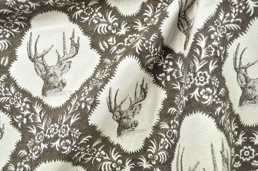 Jacquard Stoff - Hirschkopf - Graubraun/Beige