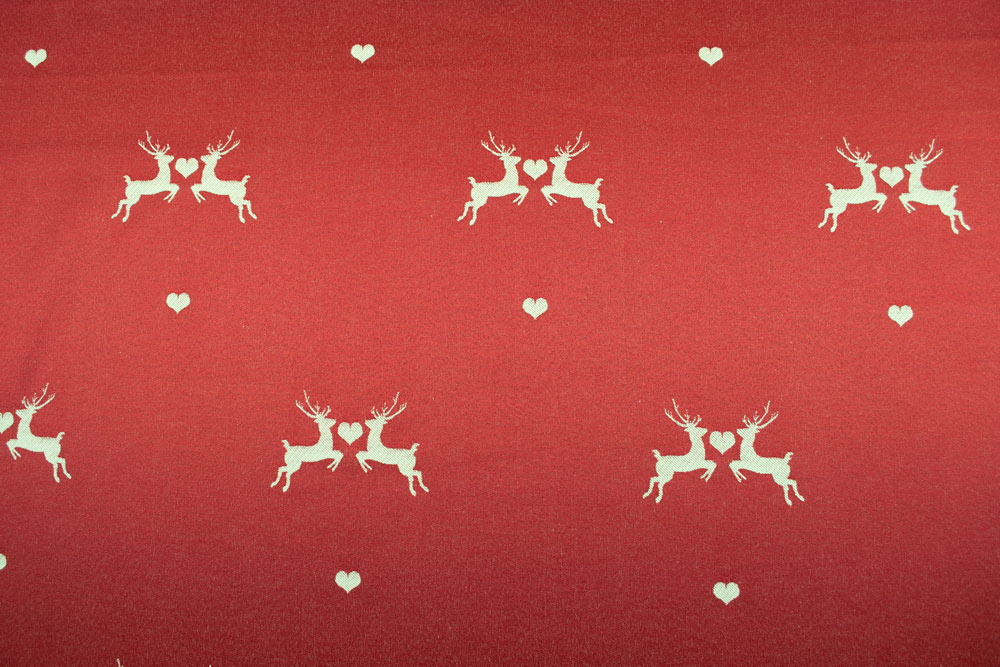 Verliebter Hirsch - Dekostoff Jacquard - Rot/Creme
