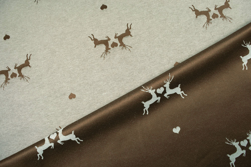 Verliebter Hirsch - Dekostoff Jacquard - Holzbraun/Creme