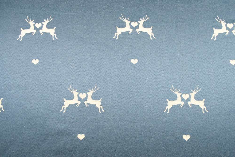 Verliebter Hirsch - Dekostoff Jacquard - Blau/Creme