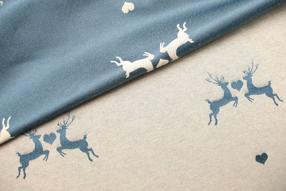 Verliebter Hirsch - Dekostoff Jacquard - Creme/Blau