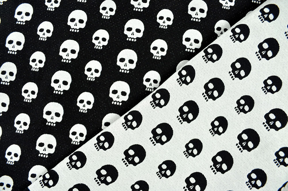 Dekostoff Jacquard - Calavera - Schwarz/Weiß
