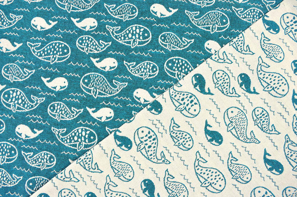 Dekostoff Jacquard - Wal-Familie - Türkis/Creme