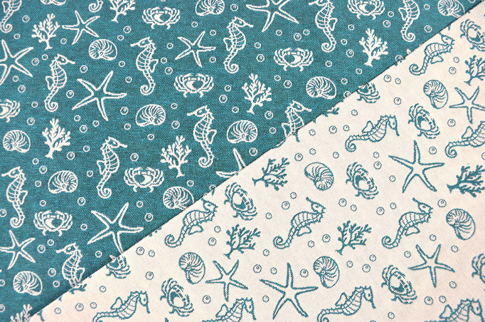 Dekostoff Jacquard - Seepferdchen-Welt - Türkis/Creme