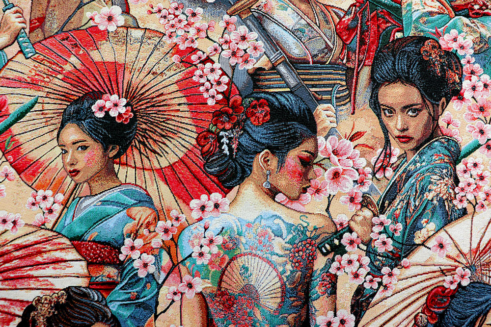 Gobelinstoff – Geishas & Kirschblüten