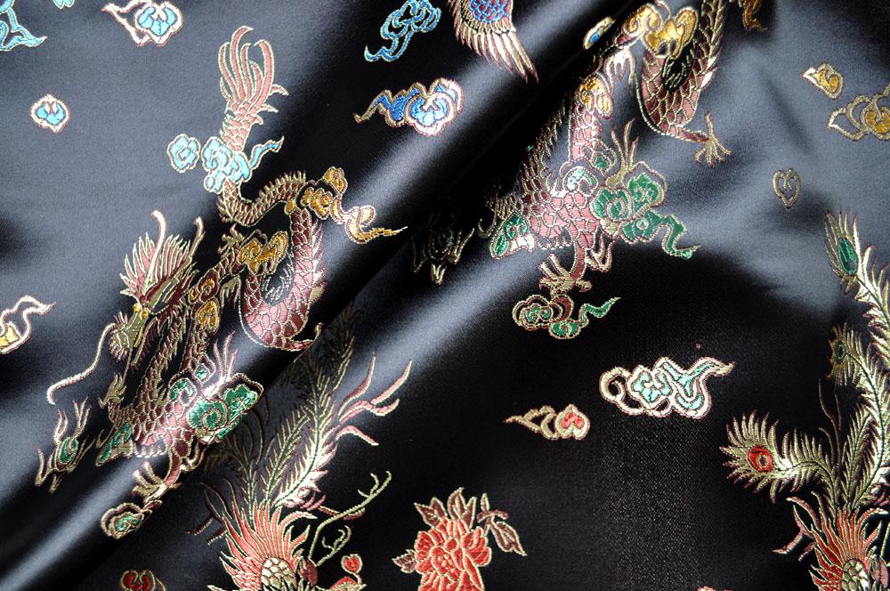 China-Seidenimitat Drache - Schwarz - 150 cm