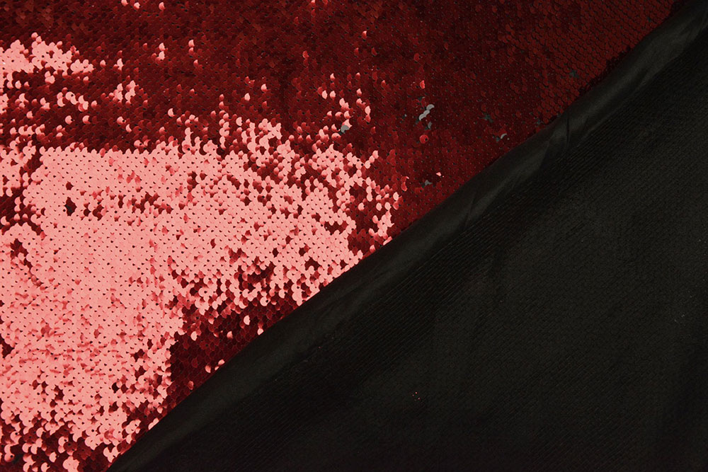 Wende-Pailletten-Stoff - Schwarz/Rot