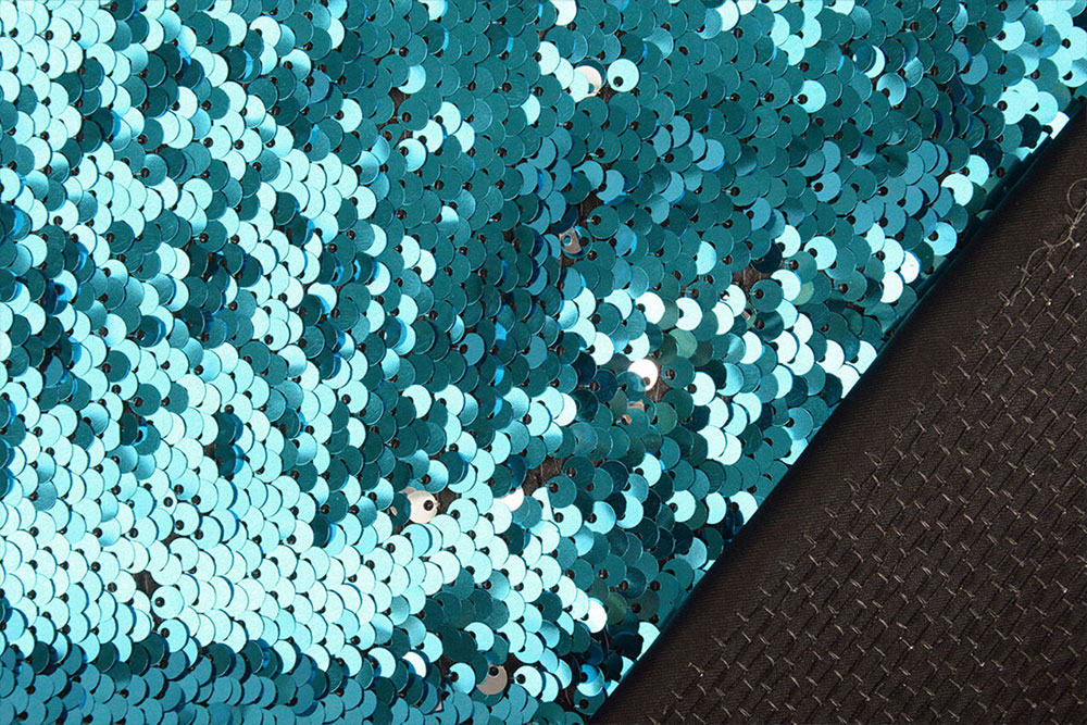 Wende-Pailletten-Stoff - Blau/Silber