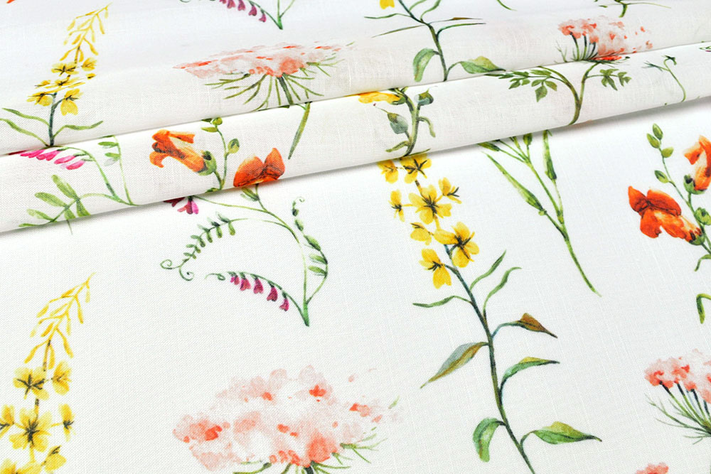 Gardinenstoff transparent - Blumenwiese - Gelb