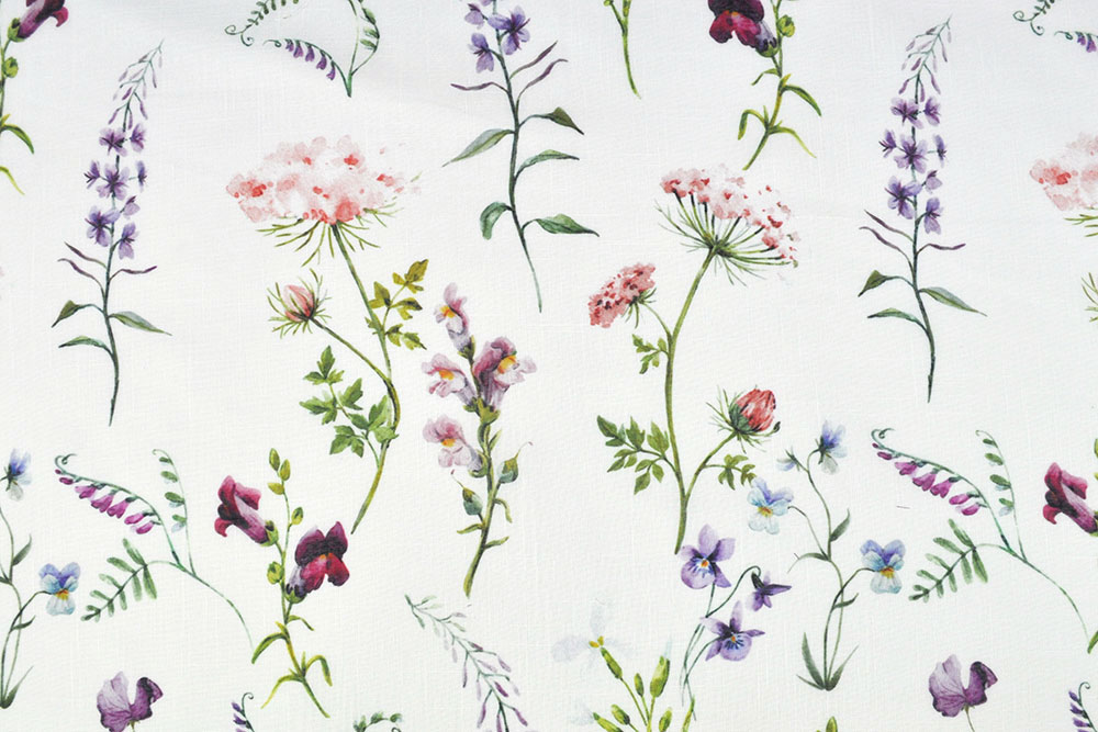 Gardinenstoff transparent - Blumenwiese - Lila