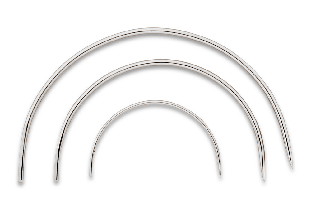 Polsternadeln gebogen - 3 Stück - silberfarbig