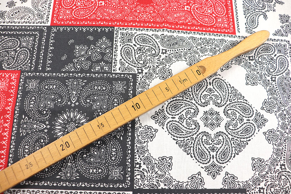 Baumwoll-Dekostoff - Paisley Patchwork - Rot/Grau