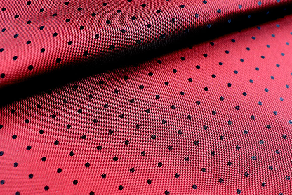 Jacquard-Taft - Punkte - Bordeaux/Schwarz