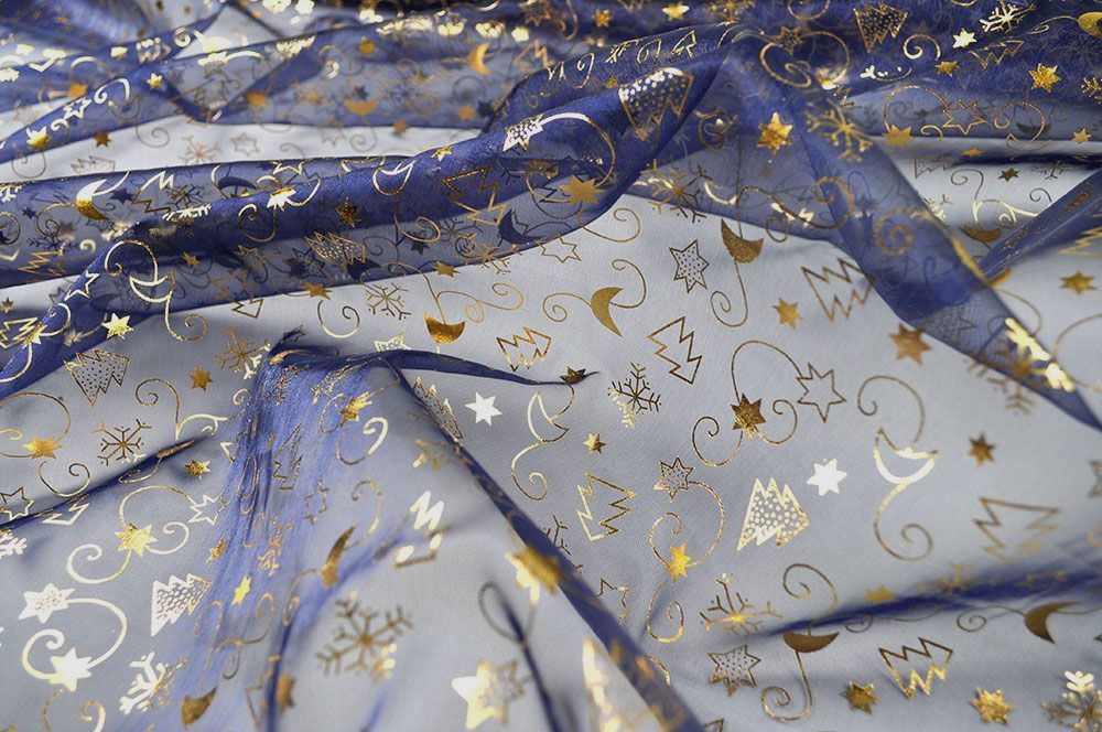 Weihnachts-Organza Weihnachtszauber  - Blau