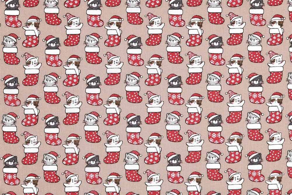 Baumwollstoff - Weihnachts-Kätzchen