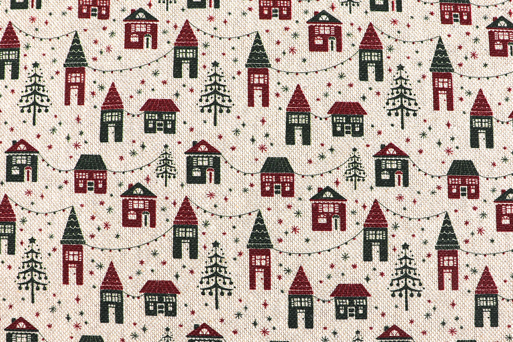 Dekostoff Leinenoptik - Winterdorf