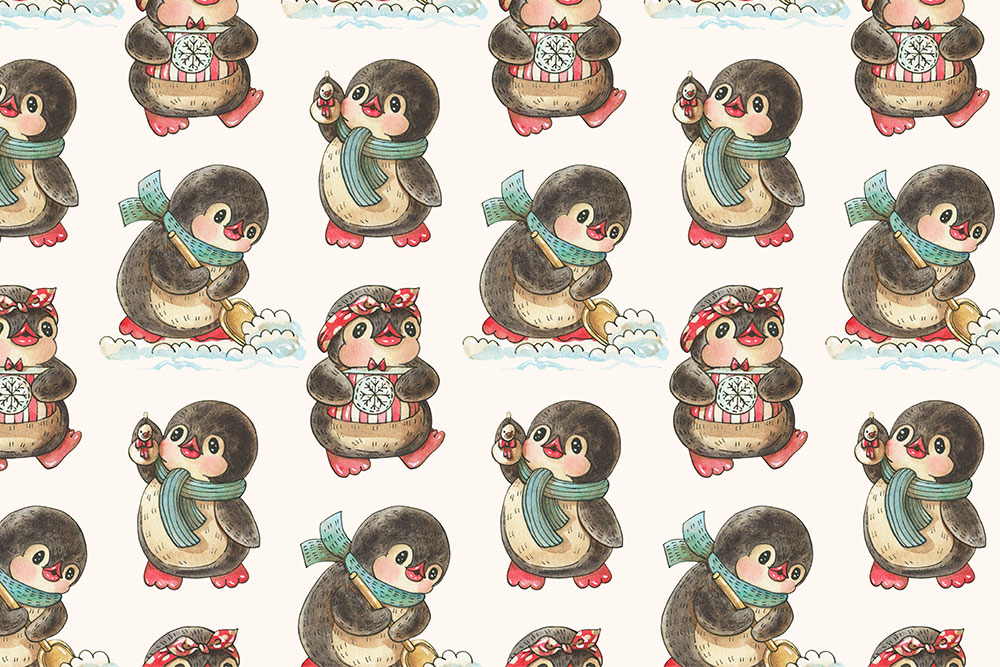 Dekostoff - Pinguine im Winter