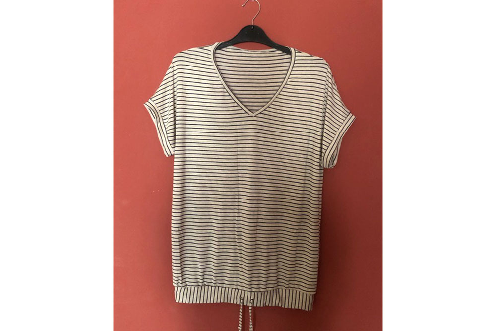 Viskosejersey - Streifen - Sand Melange/Nachtblau