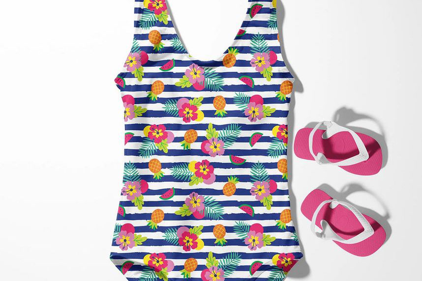 Badeanzugstoff Recycling - Tropische Streifen