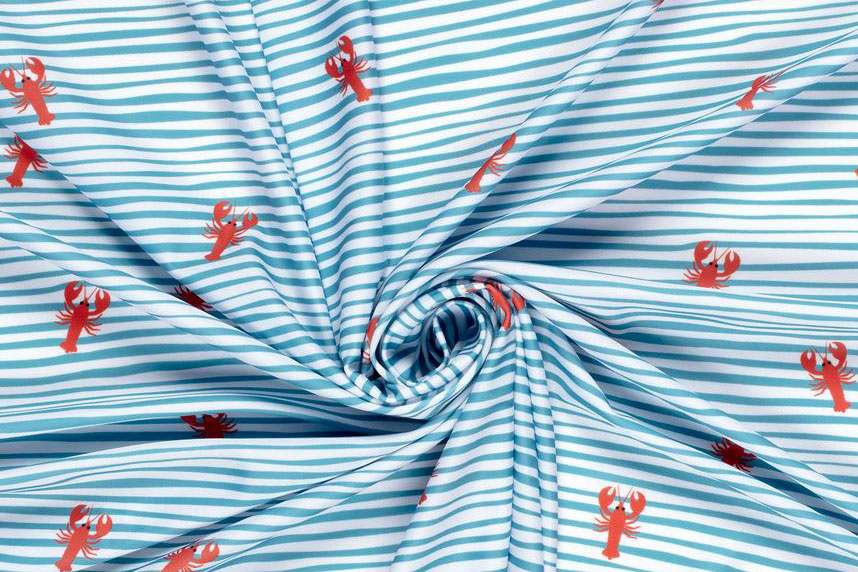 Badeanzugstoff Recycling - Hummer auf Streifen