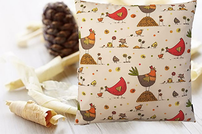 Baumwollstoff - Happy Chicken - Orange/Rot