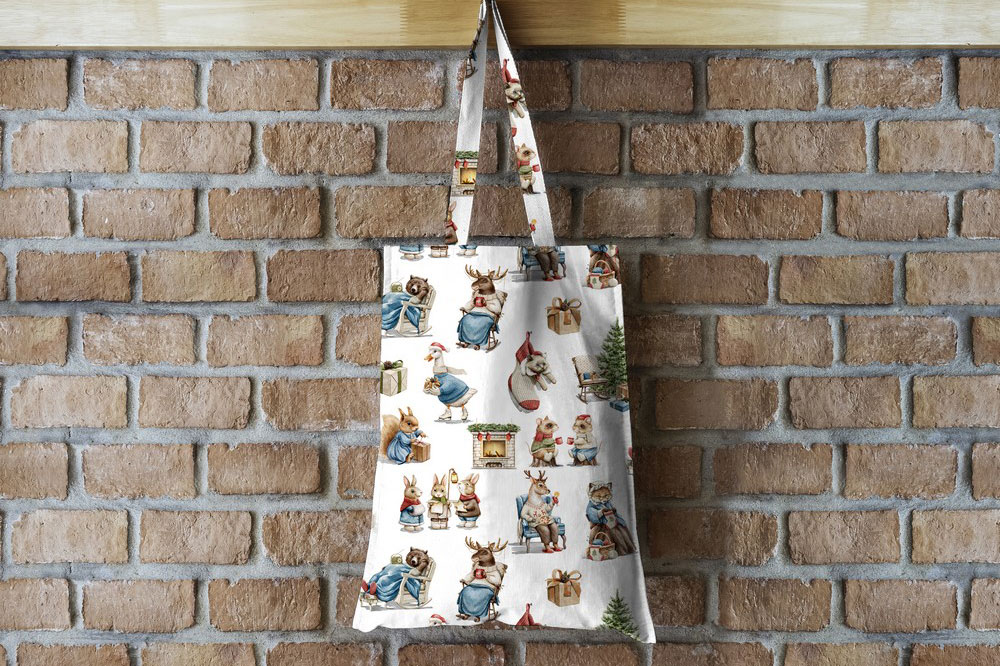 Baumwoll-Dekostoff Digital - Weihnacht bei den Tieren - Weiß