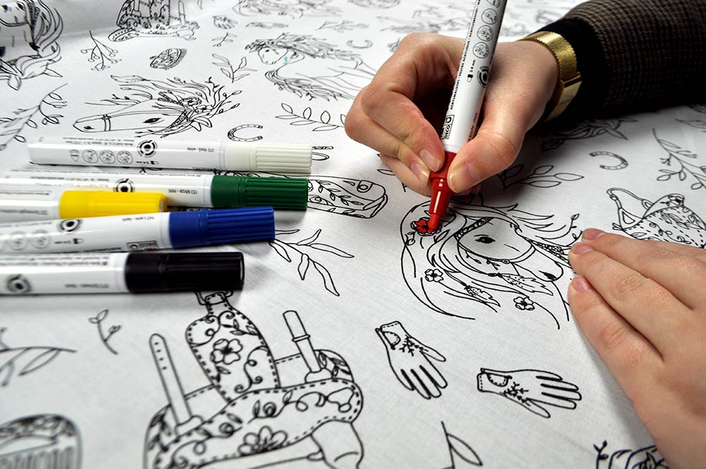 Ausmalstoff Baumwolle - Pferdeliebe