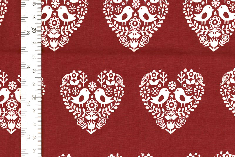 Baumwoll-Trachtenstoff - Verliebte Vögel - Rot