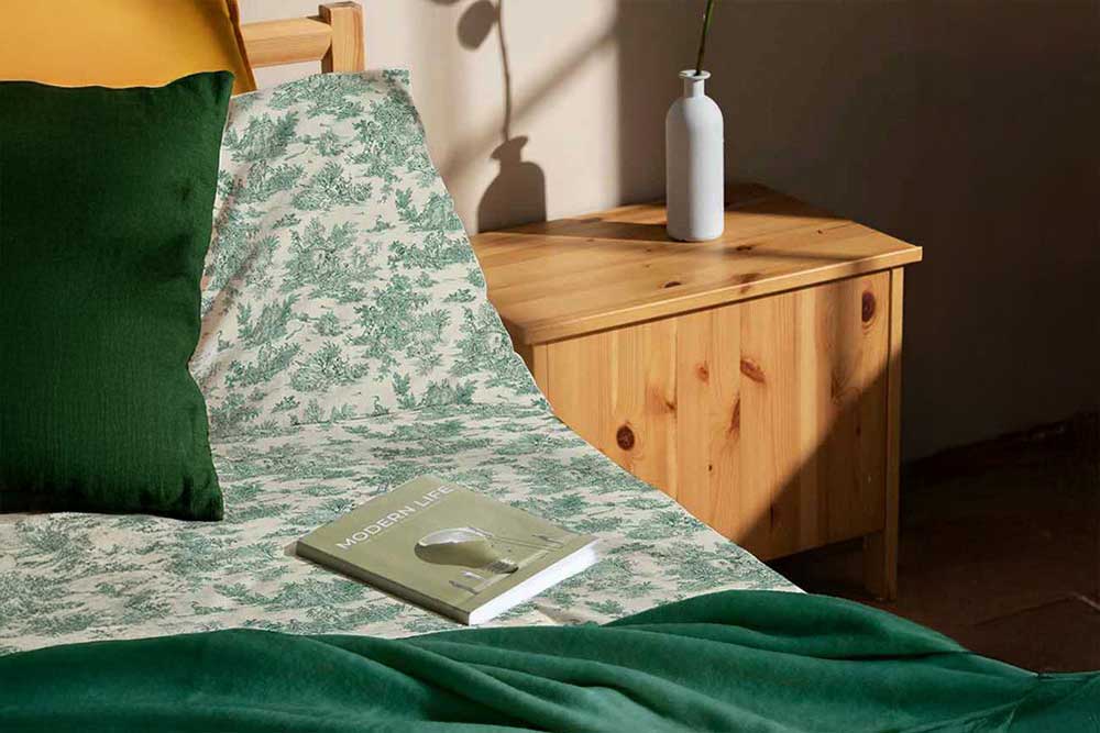 Baumwollstoff Toile de Jouy - 280 cm - Erntezeit - Grün