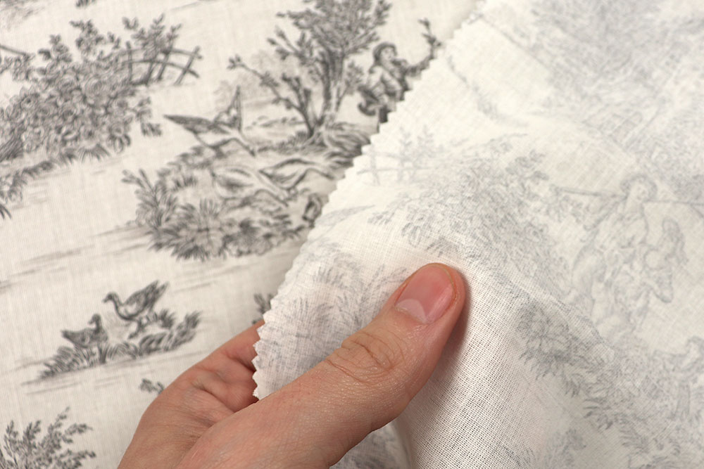 Baumwollstoff Toile de Jouy - 280 cm - Erntezeit - Grau