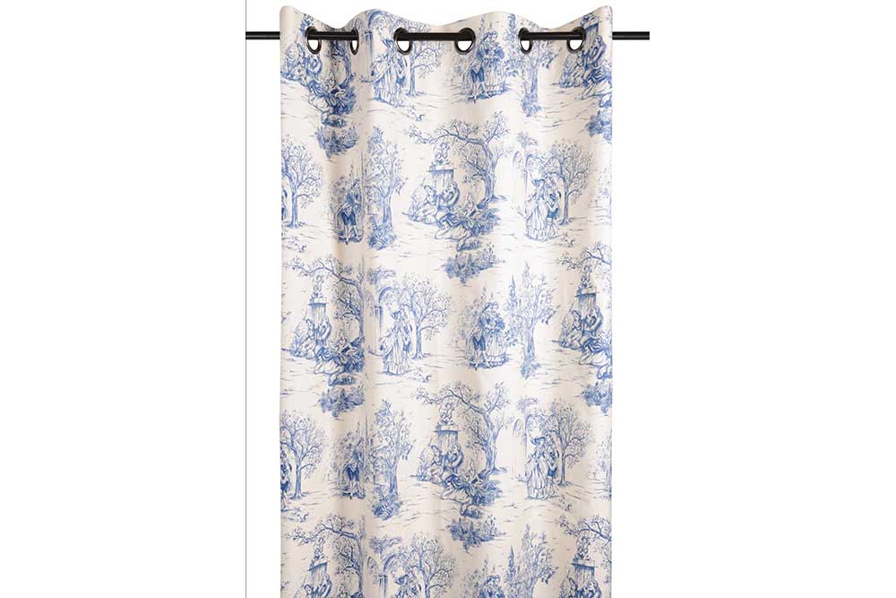 Baumwollstoff Toile de Jouy - Parkspaziergang - Blau