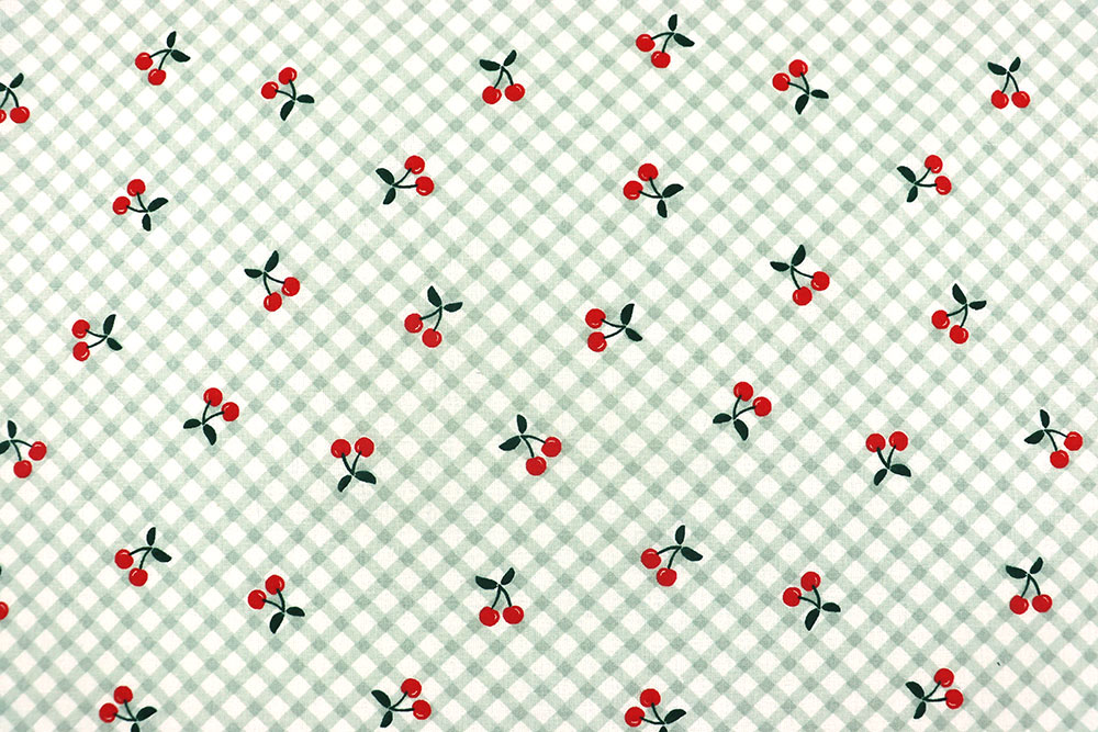 Baumwollstoff - Kirschen auf Karo