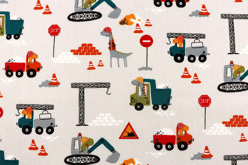 Kinderstoff - Dino-Baustelle