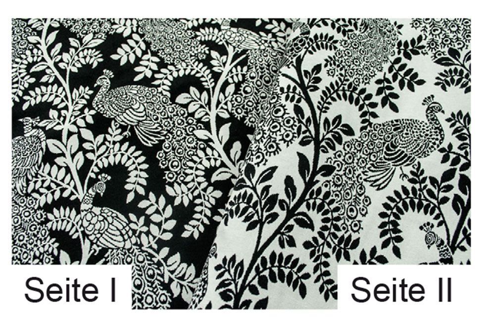 Dekostoff Zweiseitiger Jacquard - Pfau - Schwarz/weiß