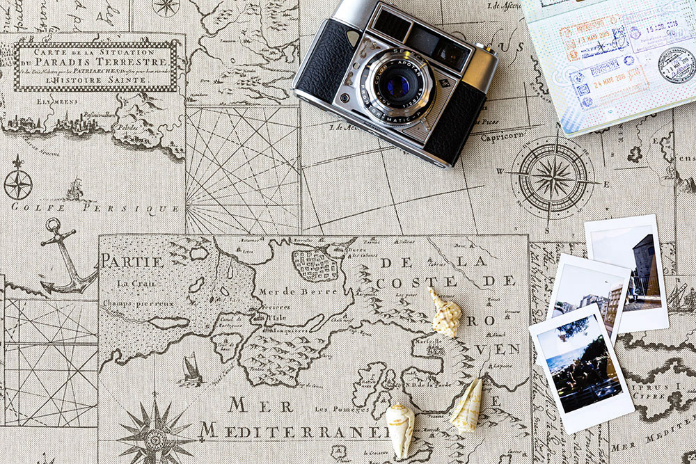 Dekostoff Leinenoptik - Vintage Map