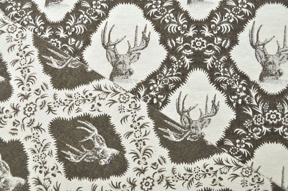 Jacquard Stoff - Hirschkopf - Graubraun/Beige