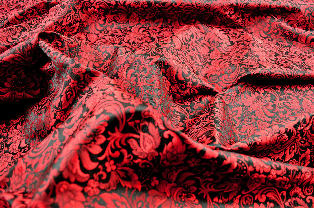 Floralia - Blüten-Jacquard zweiseitig - Schwarz/Rot