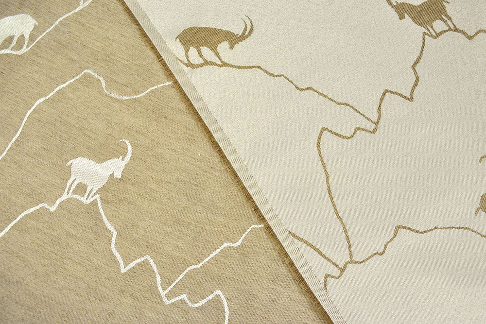 Dekostoff Jacquard - zweiseitig - Alpen-Steinbock - Creme/Beige