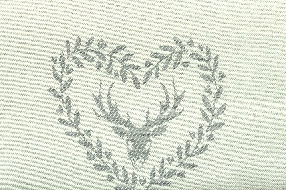 Dekostoff Jacquard - zweiseitig - Hirsch im Herz - Creme/Grau