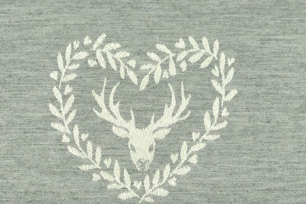 Dekostoff Jacquard - zweiseitig - Hirsch im Herz - Grau/Creme