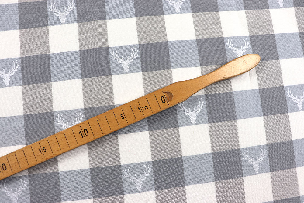 Dekostoff Jacquard beidseitig - Hirsch-Karo - Hellgrau