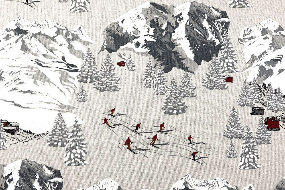 Dekostoff Leinenoptik - Skifahrer