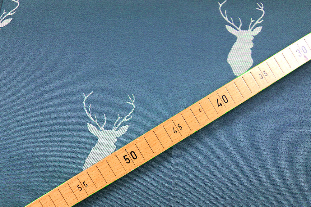 Dekostoff Jacquard beidseitig - Hirschgeweih - Blau