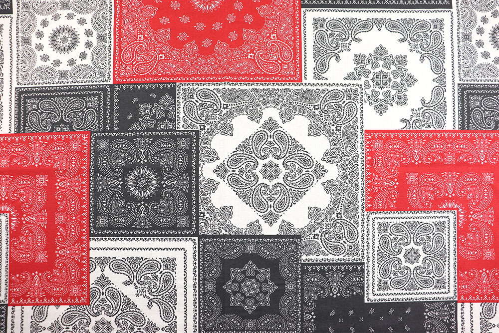 Baumwoll-Dekostoff - Paisley Patchwork - Rot/Grau