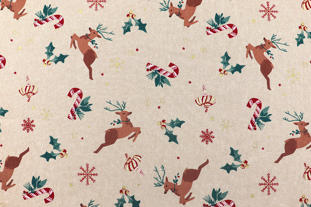 Weihnachtsstoff Leinenoptik - Rentiere