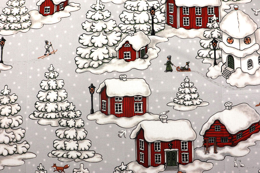Dekostoff Premium Scandinavia - Verschneites Dorf