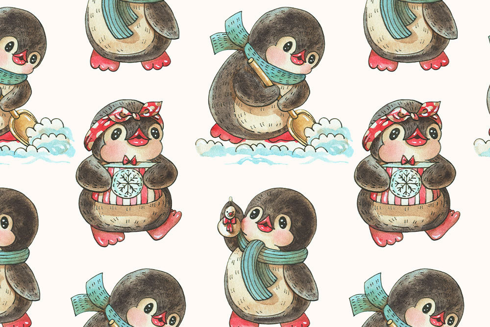 Dekostoff - Pinguine im Winter