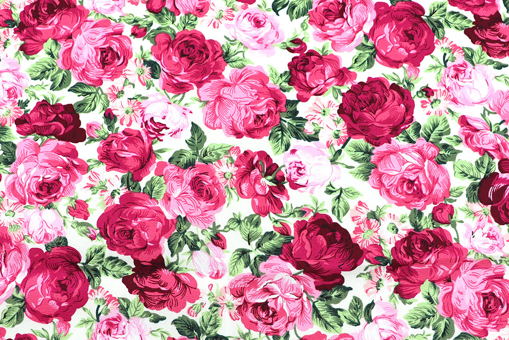 Baumwollstoff - Rosenpracht - Weiß