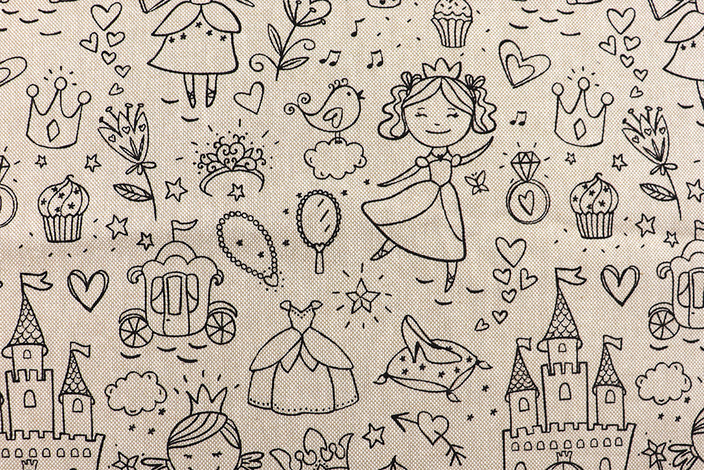 Ausmalstoff Baumwolle - Leinenoptik - Feenland