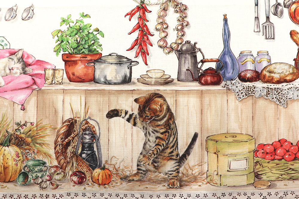 Baumwoll-Dekostoff Digital - Katzenleben